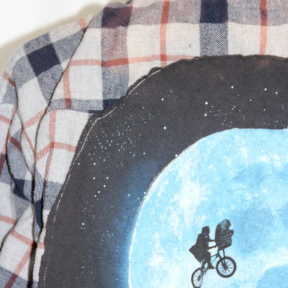 E.T. Vintage Patched Flannel Adult XL unisex Distressed Plaid One of a Kind - Picture 6 of 8